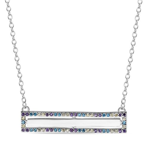 Sterling Silver Bar Necklace with Pastel-coloured CZs